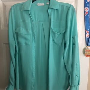 Turquoise sheer button up